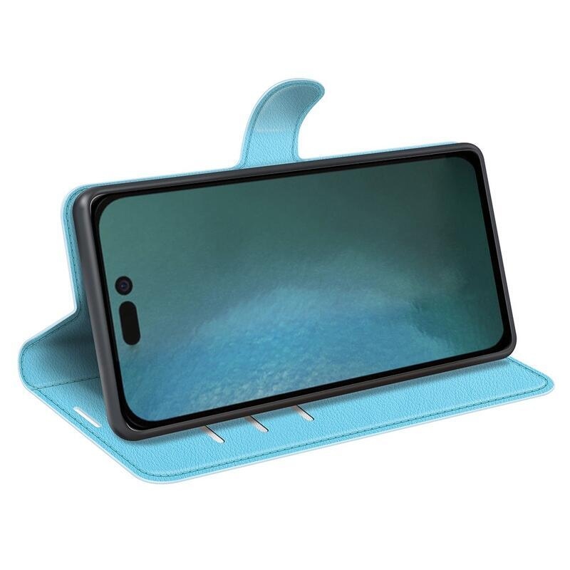 Litchi PU kožené peňaženkové puzdro na mobil iPhone 14 Pro 6.1 - modré