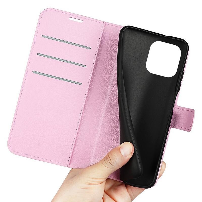Litchi PU kožené peňaženkové puzdro na mobil iPhone 14 Pro 6.1 - ružové
