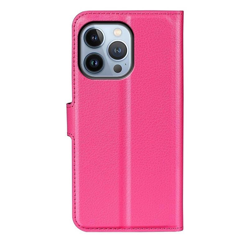 Litchi PU kožené peňaženkové púzdro na mobil iPhone 14 Pro Max 6.7 - rose