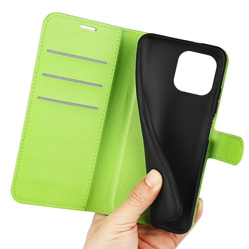 Litchi PU kožené peňaženkové púzdro na mobil iPhone 14 Pro Max 6.7 - zelené