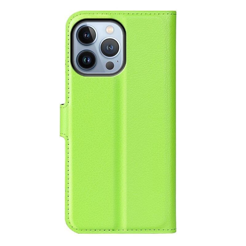 Litchi PU kožené peňaženkové púzdro na mobil iPhone 14 Pro Max 6.7 - zelené