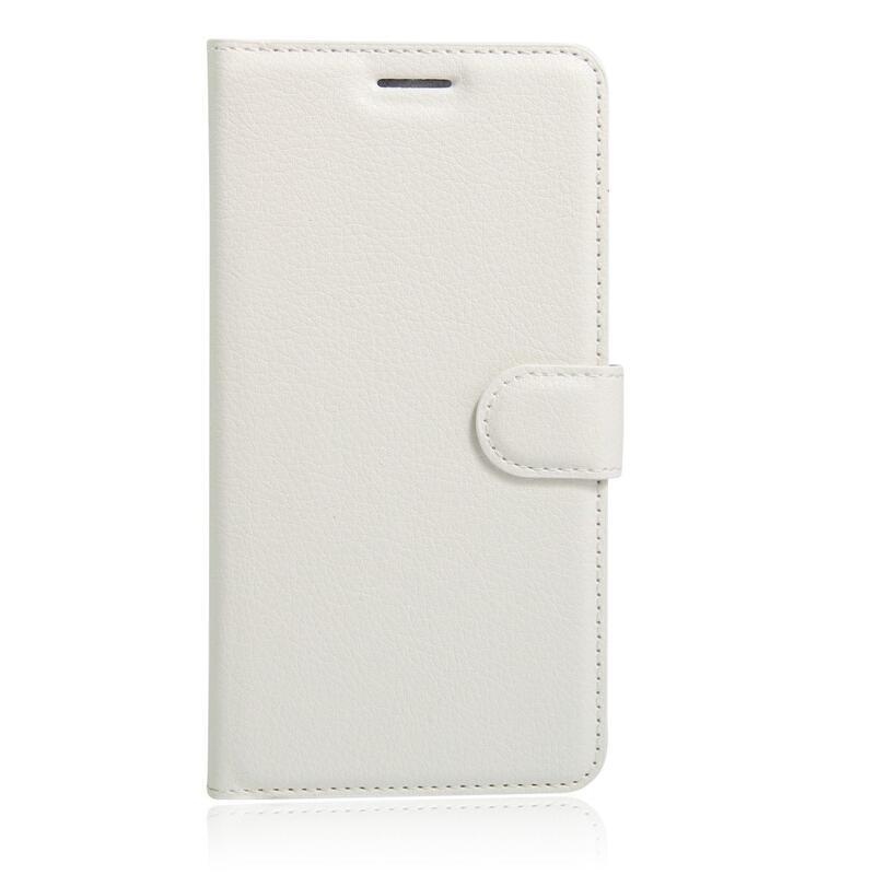 Litchi PU kožené peněženkové puzdro na mobil iPhone 8 Plus / 7 Plus - biele
