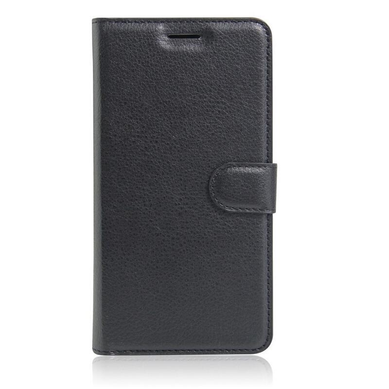 Litchi PU kožené peněženkové puzdro na mobil iPhone 8 Plus / 7 Plus - čierne