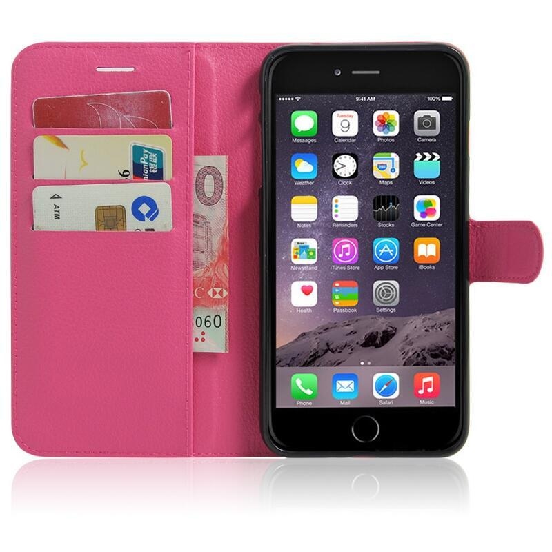 Litchi PU kožené peněženkové puzdro na mobil iPhone 8 Plus / 7 Plus - rose