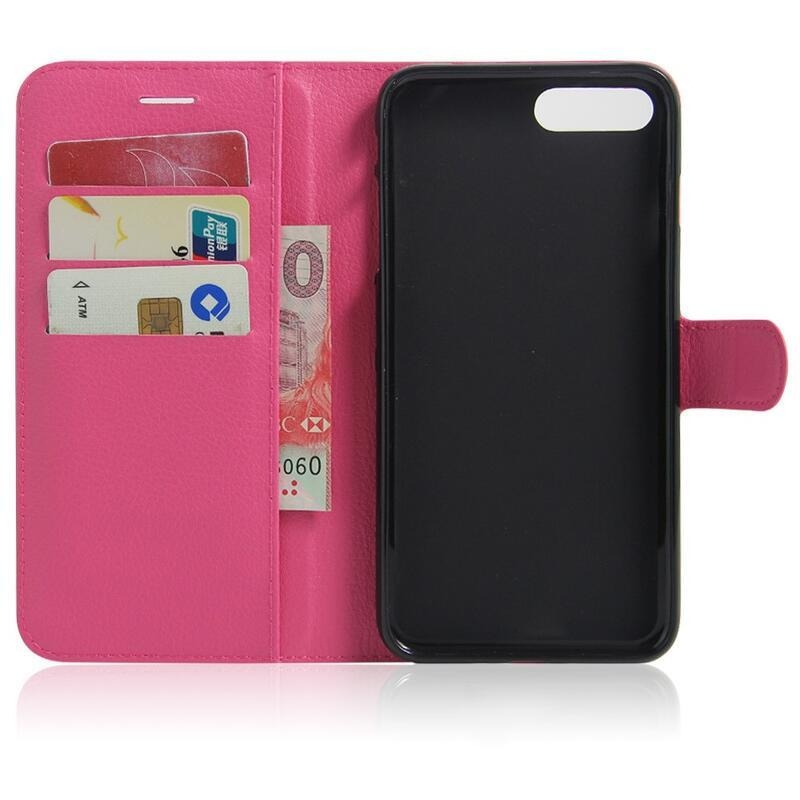 Litchi PU kožené peněženkové puzdro na mobil iPhone 8 Plus / 7 Plus - rose