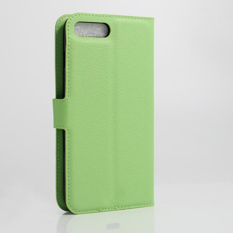 Litchi PU kožené peněženkové puzdro na mobil iPhone 8 Plus / 7 Plus - zelené