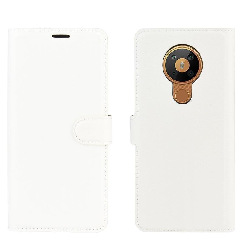 Litchi PU kožené peněženkové puzdro na mobil Nokia 5.3 - biele