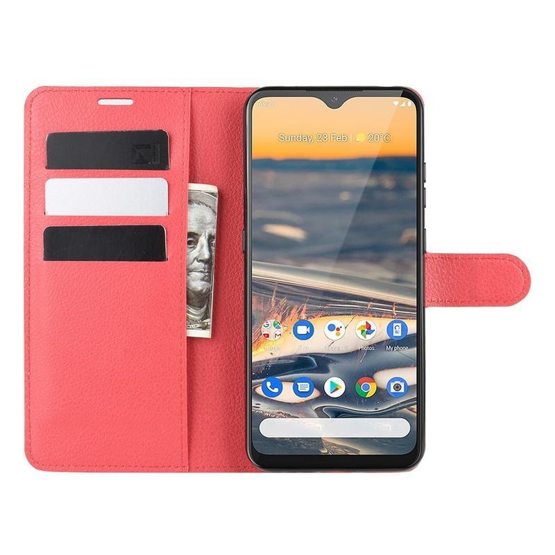 Litchi PU kožené peněženkové puzdro na mobil Nokia 5.3 - červené