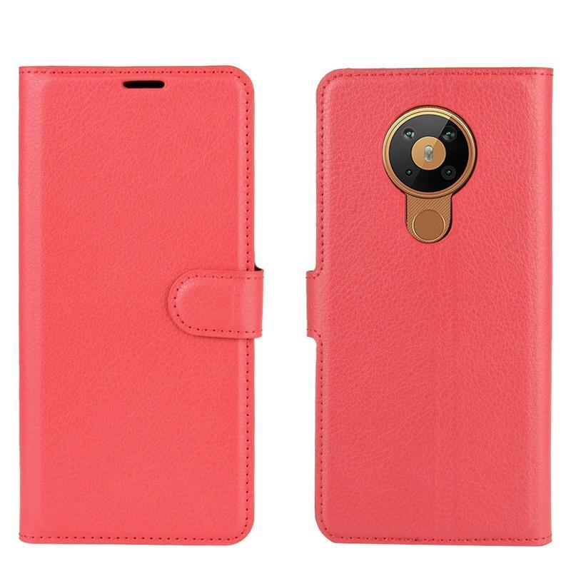 Litchi PU kožené peněženkové puzdro na mobil Nokia 5.3 - červené