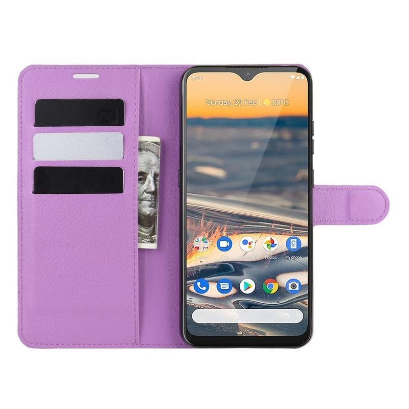 Litchi PU kožené peněženkové puzdro na mobil Nokia 5.3 - fialové