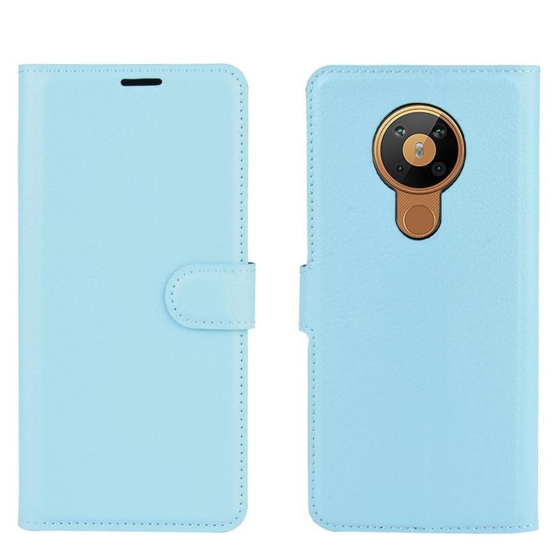 Litchi PU kožené peněženkové puzdro na mobil Nokia 5.3 - modré