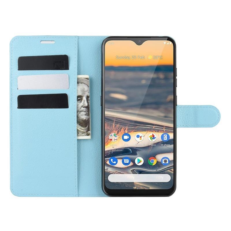 Litchi PU kožené peněženkové puzdro na mobil Nokia 5.3 - modré