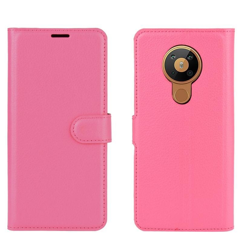 Litchi PU kožené peněženkové puzdro na mobil Nokia 5.3 - rose