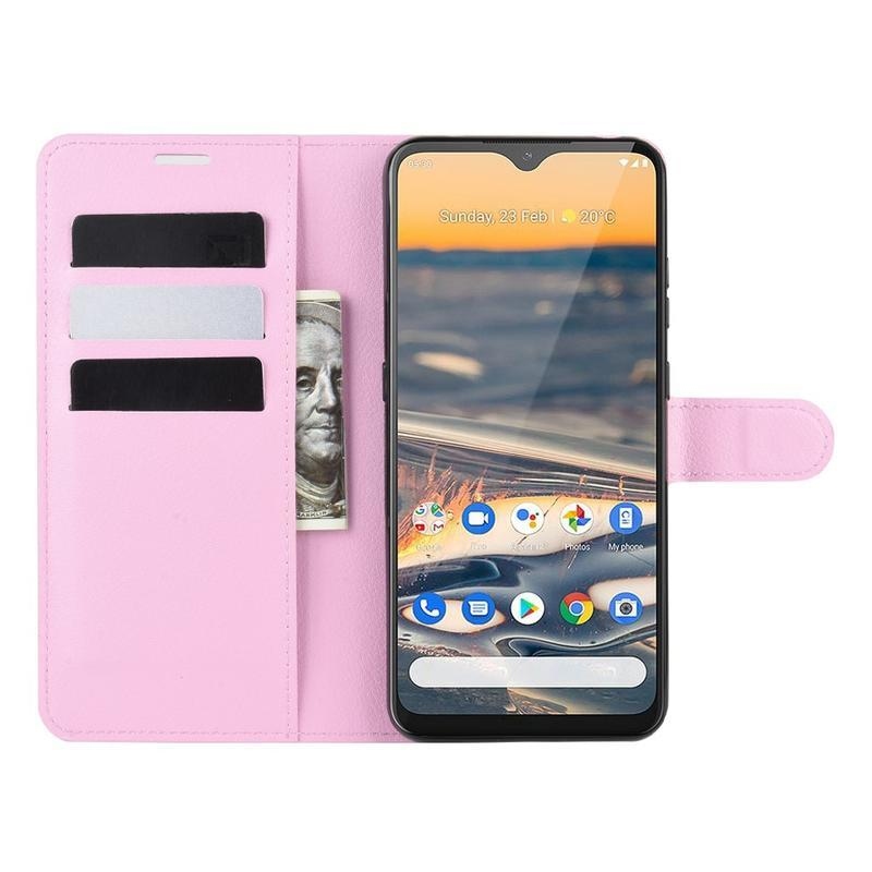 Litchi PU kožené peněženkové puzdro na mobil Nokia 5.3 - ružové