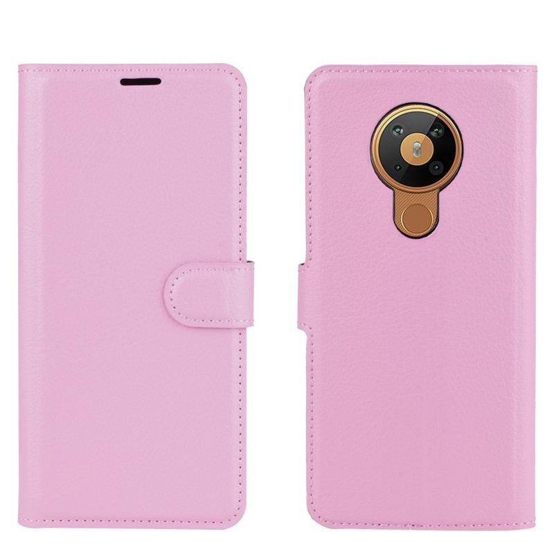 Litchi PU kožené peněženkové puzdro na mobil Nokia 5.3 - ružové