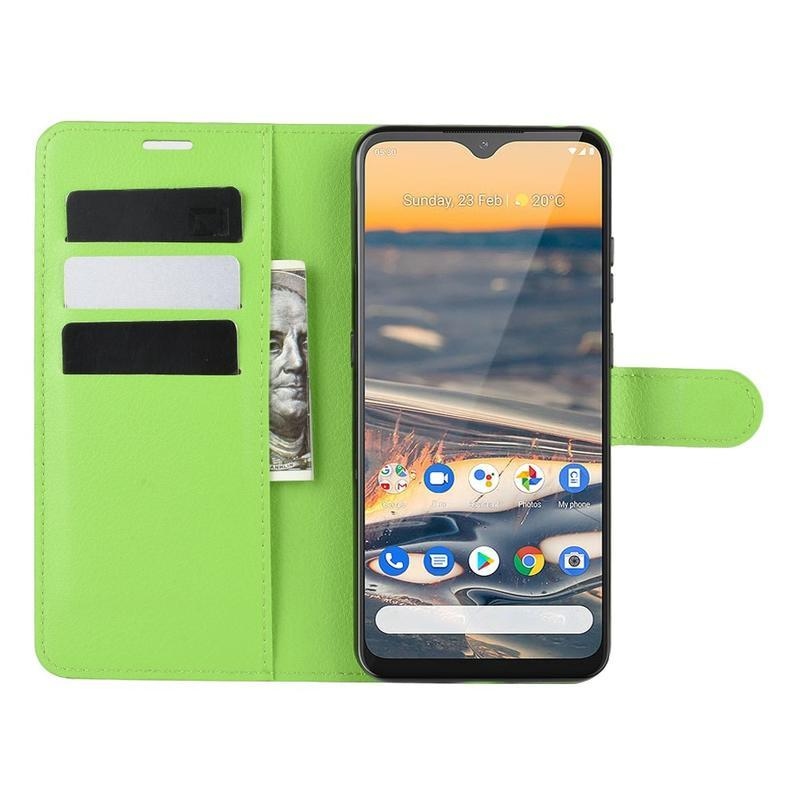 Litchi PU kožené peněženkové puzdro na mobil Nokia 5.3 - zelené