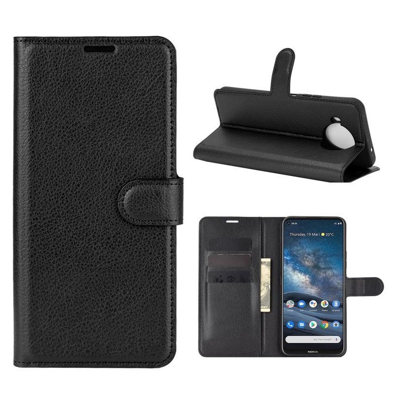 Litchi PU kožené peněženkové puzdro na mobil Nokia 8.3 5G - čierne