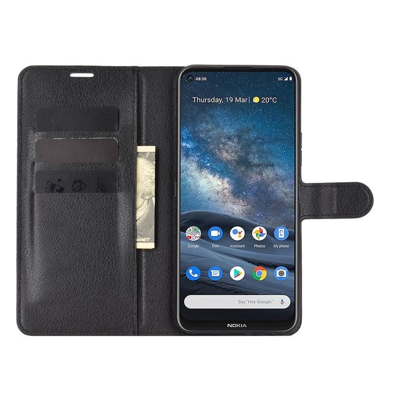 Litchi PU kožené peněženkové puzdro na mobil Nokia 8.3 5G - čierne