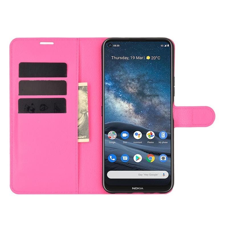 Litchi PU kožené peněženkové puzdro na mobil Nokia 8.3 5G - rose