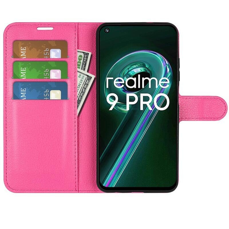 Litchi PU kožené peňaženkové púzdro na mobil Realme 9 Pro 5G - rose