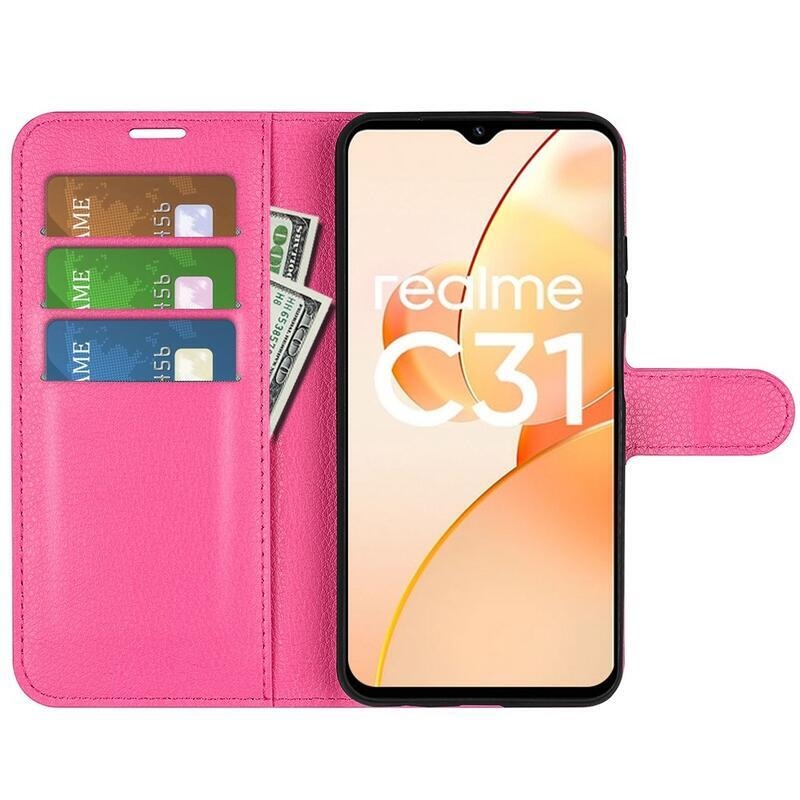 Litchi PU kožené peňaženkové púzdro na mobil Realme C31 - rose