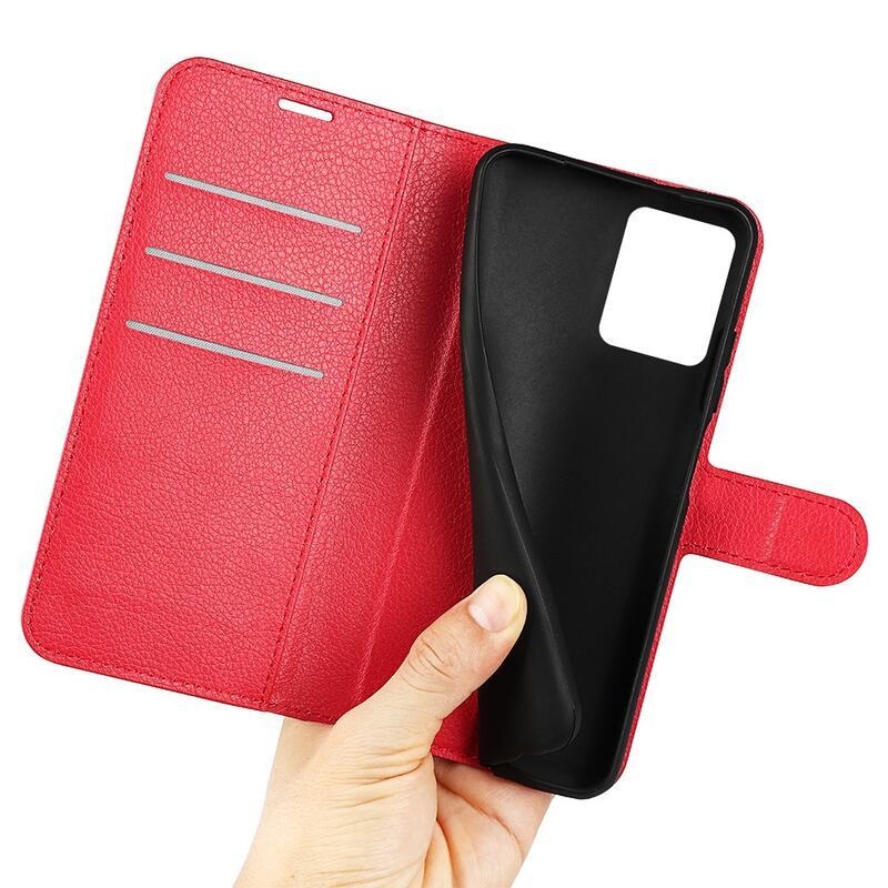 Litchi PU kožené peňaženkové púzdro na mobil Realme C35 - červené