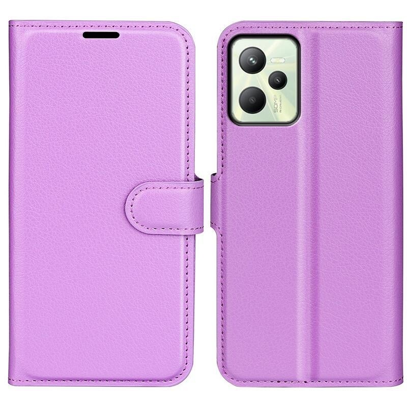 Litchi PU kožené peňaženkové púzdro na mobil Realme C35 - fialové