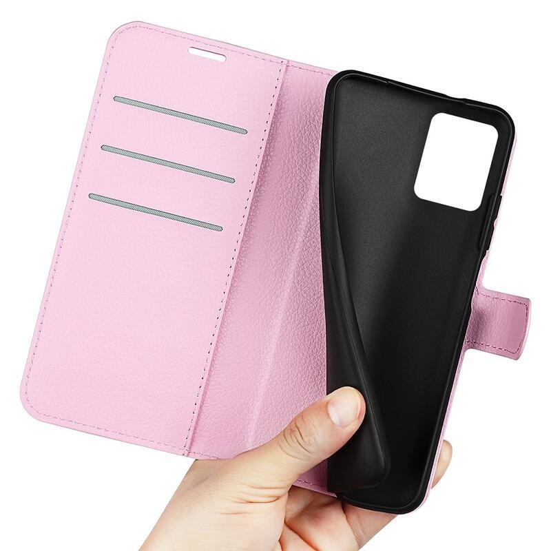 Litchi PU kožené peňaženkové púzdro na mobil Realme C35 - ružové