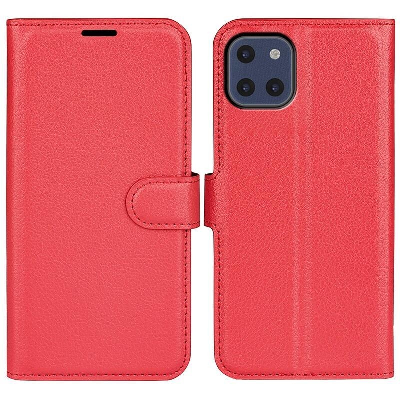 Litchi PU kožené peňaženkové puzdro na mobil Samsung Galaxy A03 - červené