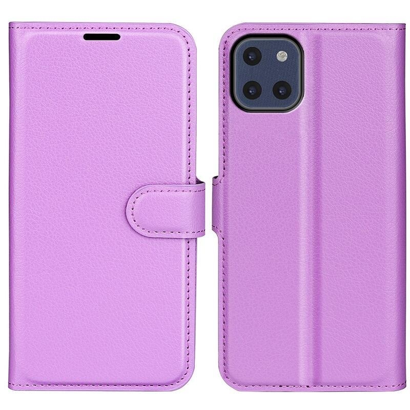 Litchi PU kožené peňaženkové puzdro na mobil Samsung Galaxy A03 - fialové