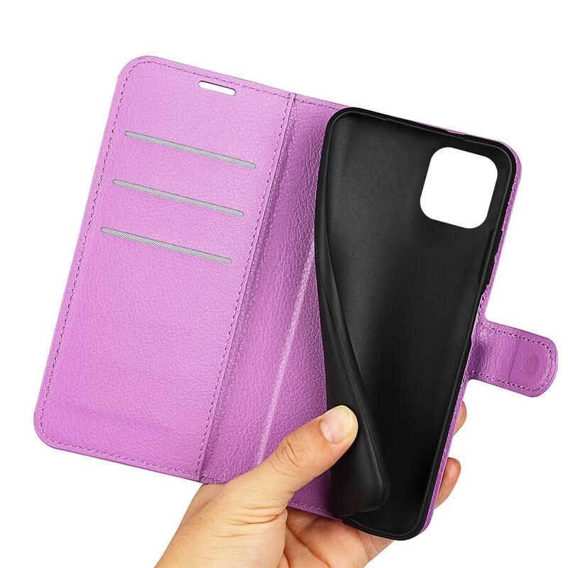 Litchi PU kožené peňaženkové puzdro na mobil Samsung Galaxy A03 - fialové