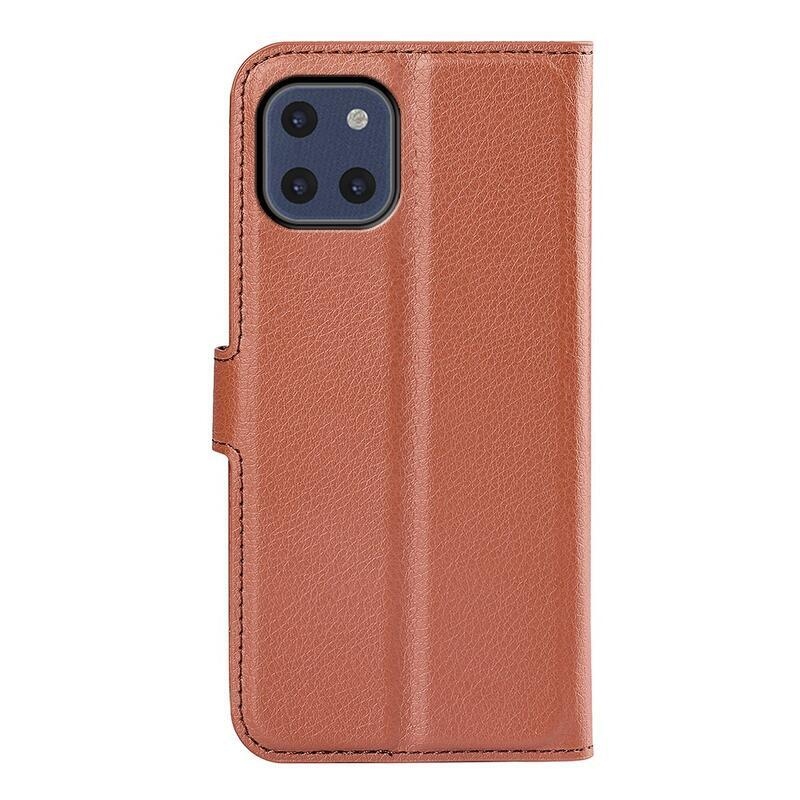 Litchi PU kožené peňaženkové puzdro na mobil Samsung Galaxy A03 - hnedé