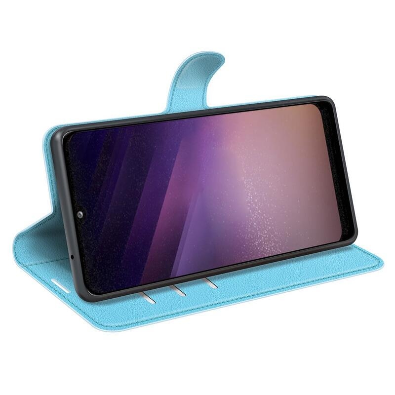 Litchi PU kožené peňaženkové púzdro na mobil Samsung Galaxy A03 - modré