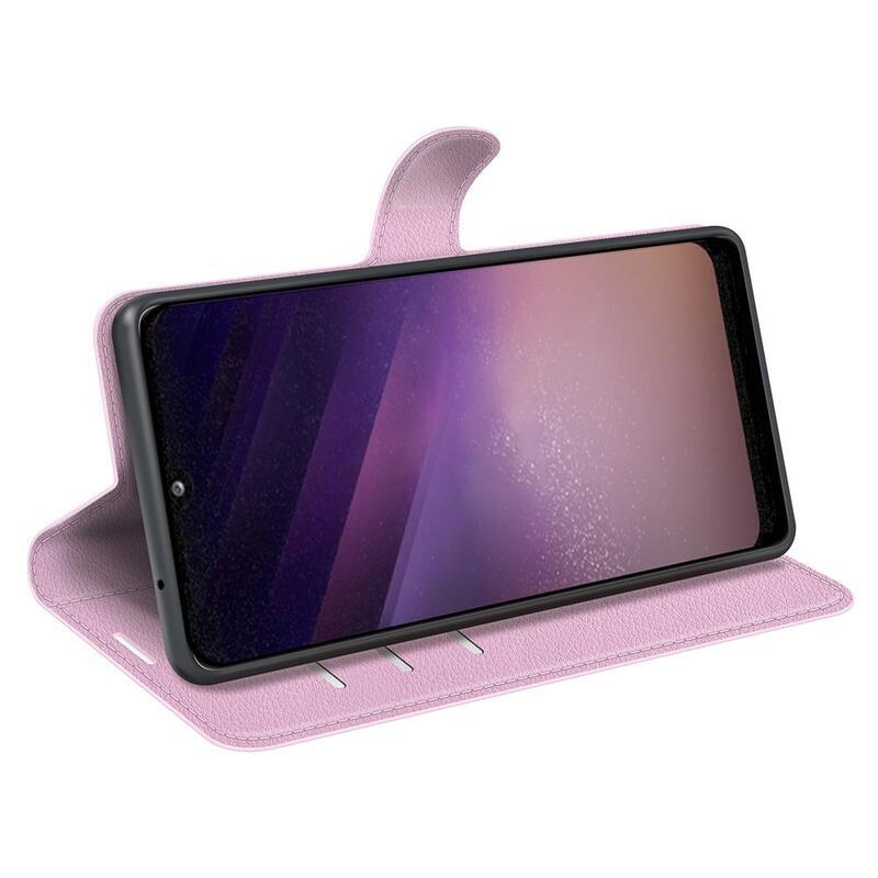 Litchi PU kožené peňaženkové púzdro na mobil Samsung Galaxy A03 - ružové