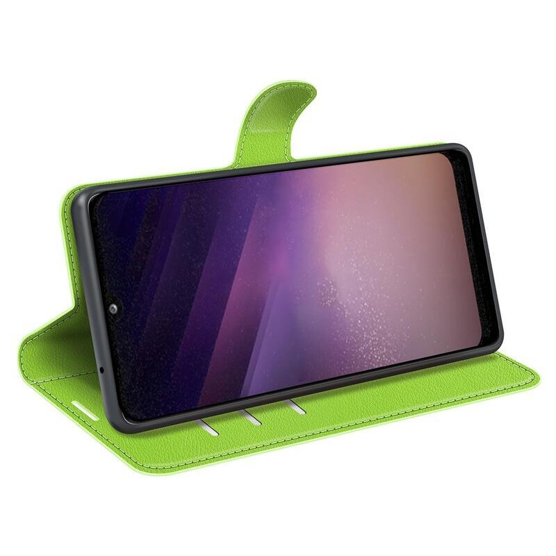 Litchi PU kožené peňaženkové puzdro na mobil Samsung Galaxy A03 - zelené