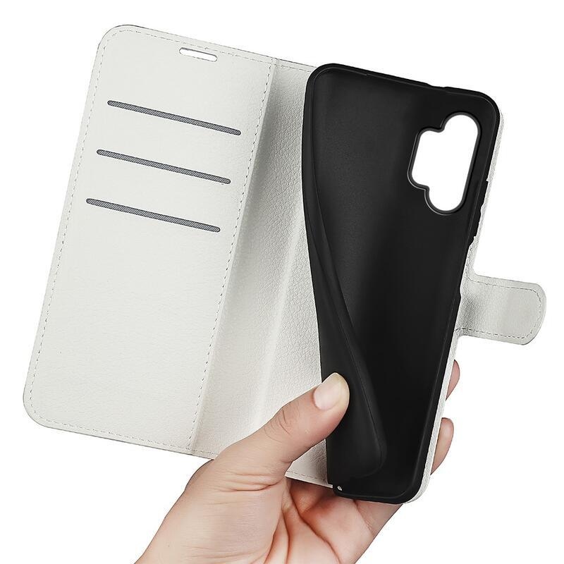 Litchi PU kožené peňaženkové púzdro na mobil Samsung Galaxy A13 4G - biele