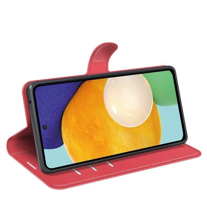 Litchi PU kožené peňaženkové púzdro na mobil Samsung Galaxy A13 4G - červené