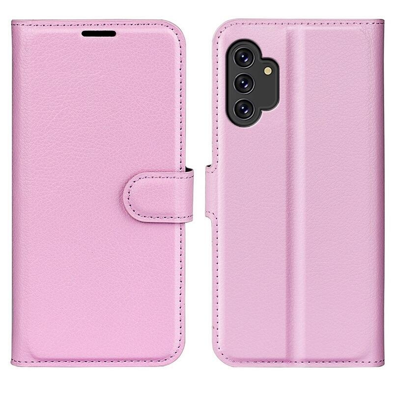 Litchi PU kožené peňaženkové púzdro na mobil Samsung Galaxy A13 4G - ružové