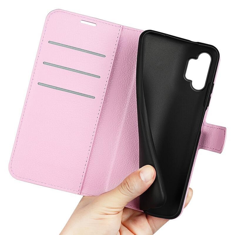 Litchi PU kožené peňaženkové púzdro na mobil Samsung Galaxy A13 4G - ružové
