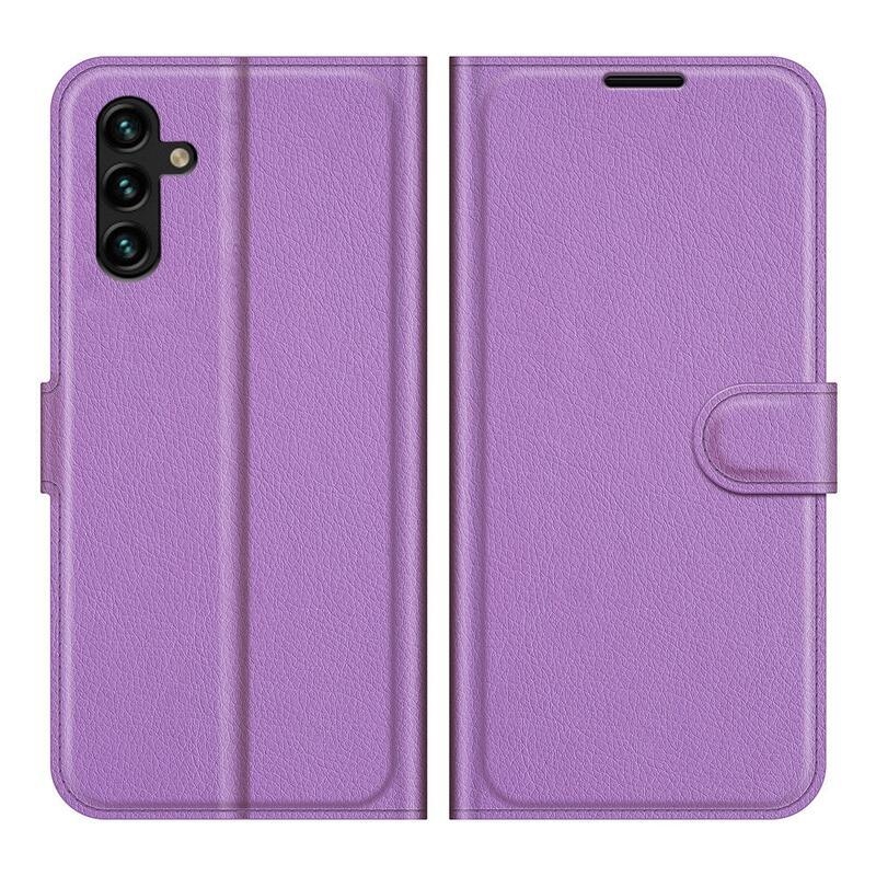 Litchi PU kožené peňaženkové puzdro na mobil Samsung Galaxy A13 5G/Galaxy A04s (164.7 x 76.7 x 9.1 mm) - fialové