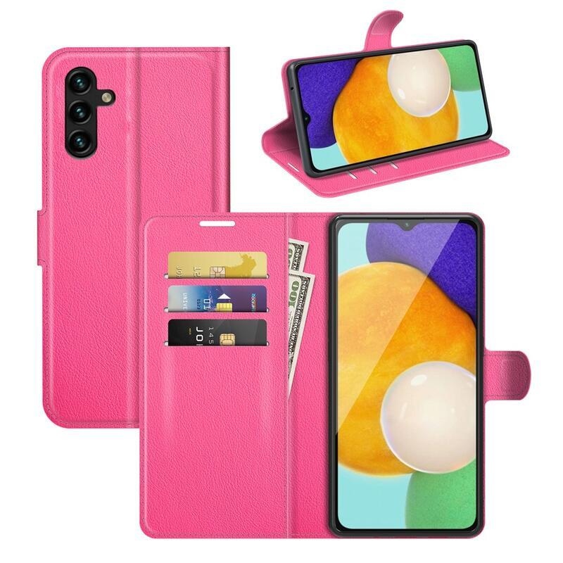 Litchi PU kožené peňaženkové púzdro na mobil Samsung Galaxy A13 5G/Galaxy A04s (164.7 x 76.7 x 9.1 mm) - rose