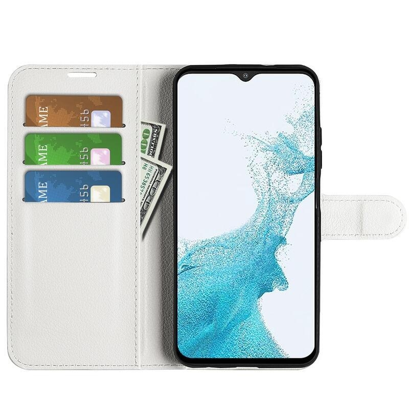Litchi PU kožené peňaženkové púzdro na mobil Samsung Galaxy A23 4G/5G - biele