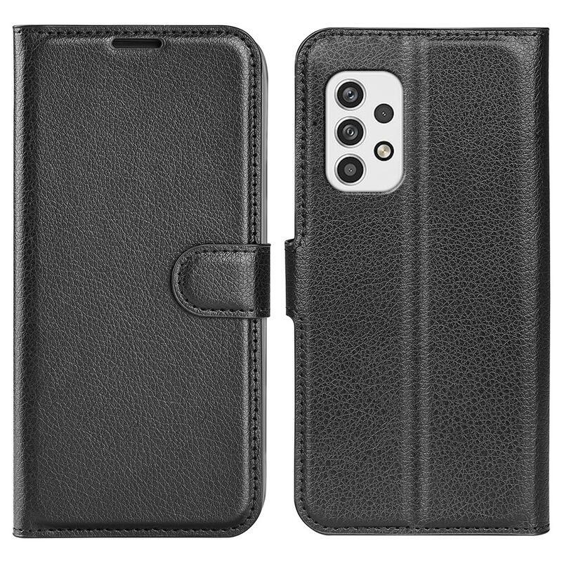 Litchi PU kožené peňaženkové púzdro na mobil Samsung Galaxy A23 4G/5G - čierne