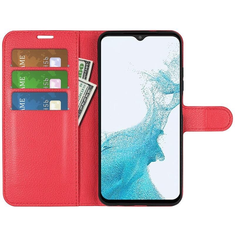 Litchi PU kožené peňaženkové puzdro na mobil Samsung Galaxy A23 4G/5G - červené