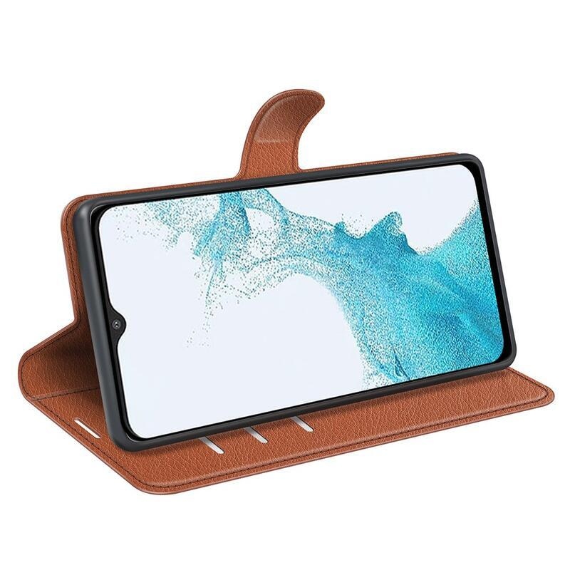 Litchi PU kožené peňaženkové púzdro na mobil Samsung Galaxy A23 4G/5G - hnedé