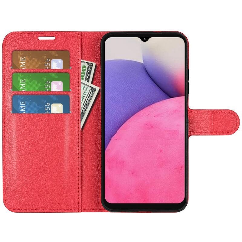 Litchi PU kožené peňaženkové púzdro na mobil Samsung Galaxy A33 5G - červené