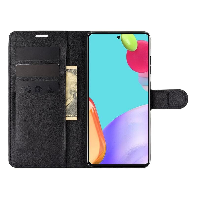 Litchi PU kožené peněženkové puzdro na mobil Samsung Galaxy A52 5G / 4G / A52s 5G - čierne