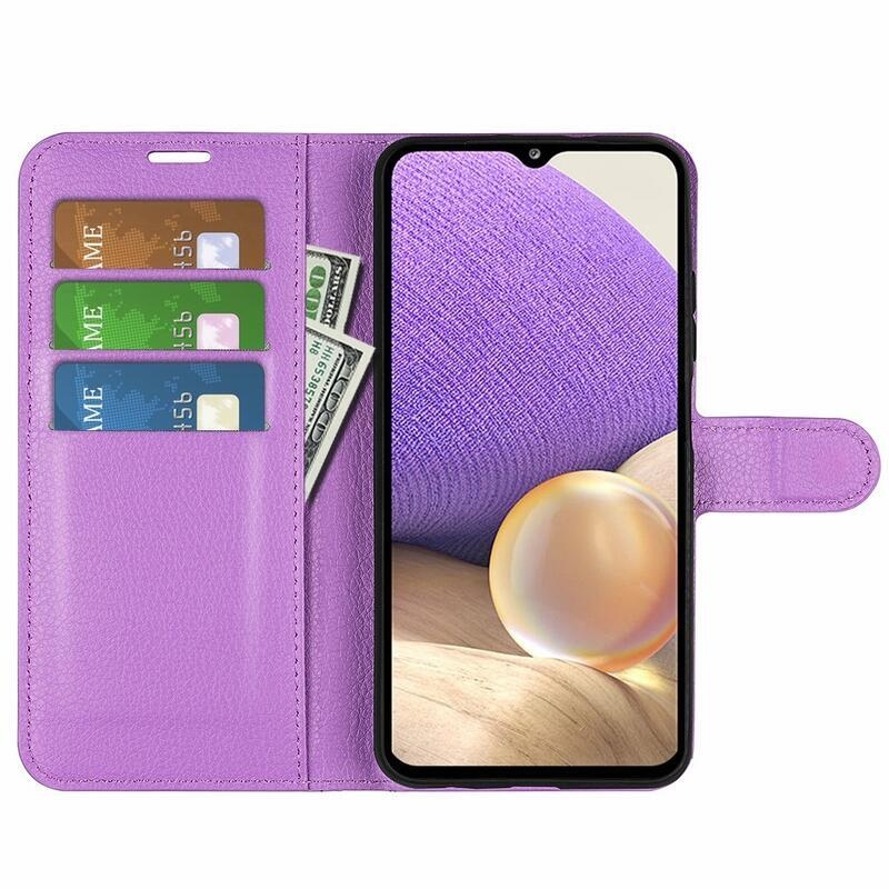 Litchi PU kožené peňaženkové púzdro na mobil Samsung Galaxy A53 5G - fialové
