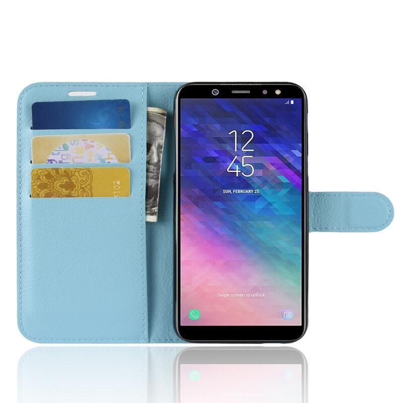 Litchi PU kožené peněženkové puzdro na mobil Samsung Galaxy A6 (2018) - svetlomodré