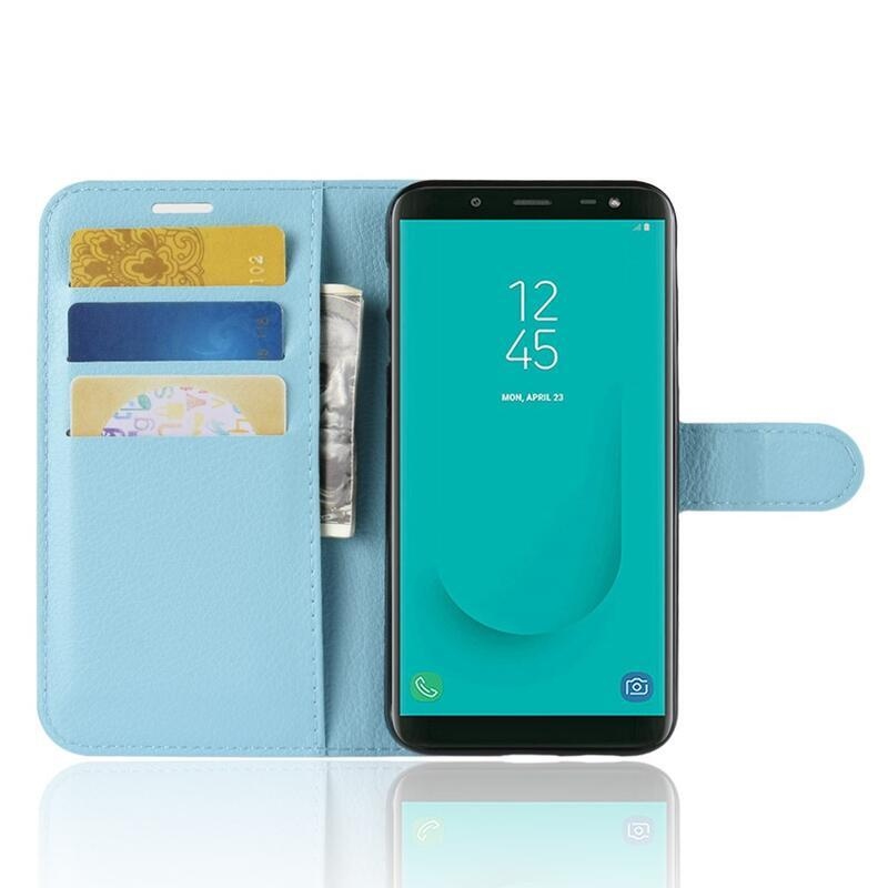 Litchi PU kožené peněženkové puzdro na mobil Samsung Galaxy J6 (2018) - svetlomodré